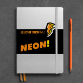 Записная книжка блокнот Leuchtturm A5 (145 x 210 мм) в точку, лимитированная серия Neon!, серебро/оранжевый