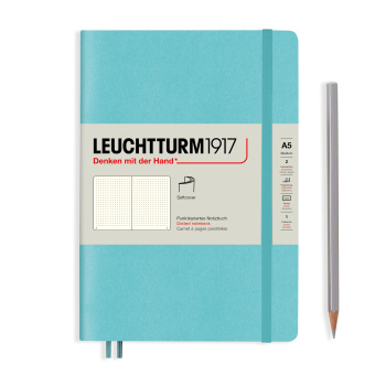 Записная книжка блокнот в мягкой обложке Leuchtturm A5 (145 x 210 мм) в точку, аквамарин
